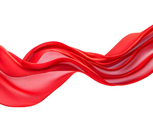 Waving red fabric, isolated on white background