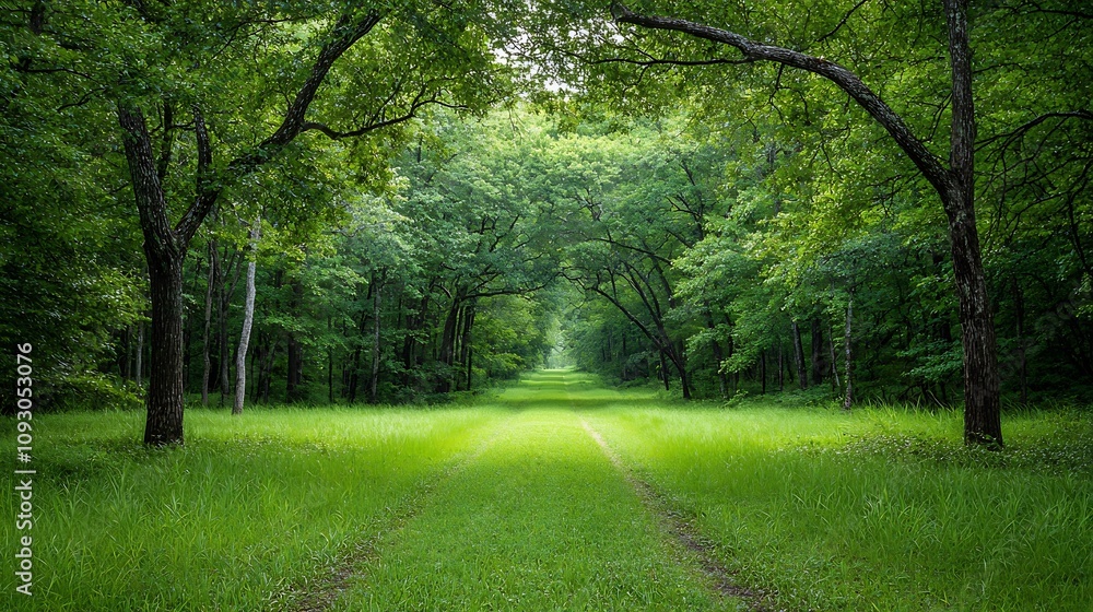 Poster enchanting pathway through a lush green forest showcasing the wonder of untouched nature a serene an