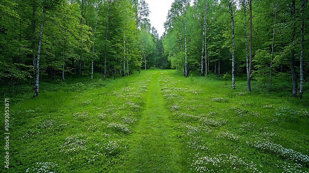 Aufkleber lush green forest filled with a diverse array of plant species and towering trees illustrating the d