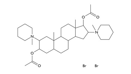 pancuronium bromide molecule, structural chemical formula, ball-and-stick model, isolated image neuromuscular blocker