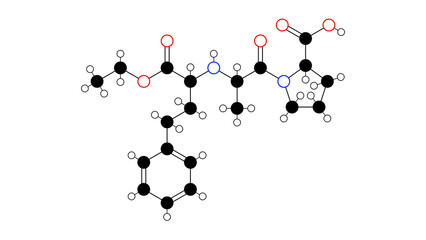 enalapril molecule, structural chemical formula, ball-and-stick model, isolated image antihypertensive