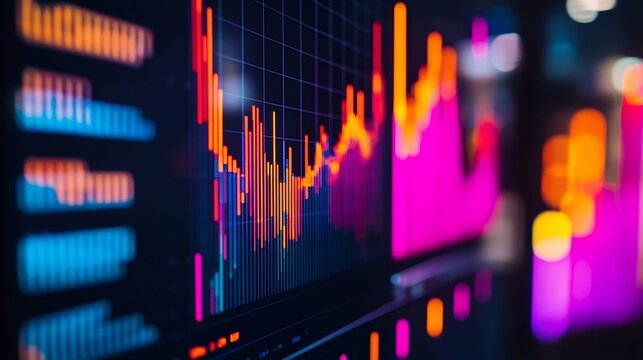 Neon colored programmatic ad display against a dark tech themed background showcasing advanced data visualization and automation in the finance and advertising industries
