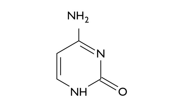 cytosine molecule, structural chemical formula, ball-and-stick model, isolated image nucleobase