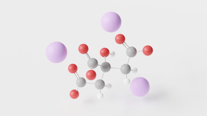 trisodium citrate molecule 3d, molecular structure, ball and stick model, structural chemical formula preservative e331