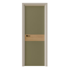 A door with a wooden handle and a brown stripe
