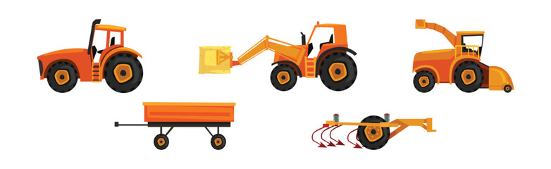 Agricultural Machinery and Vehicles for Soil Cultivation Vector Set