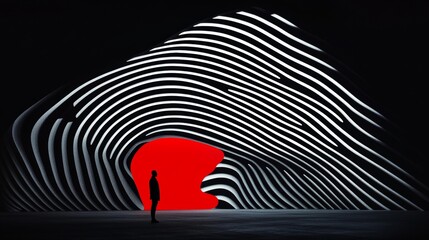 Abstract Art Installation with Striped Black and White Patterns