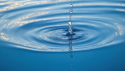 A water droplet is falling into the calm surface of clean clear blue water 644