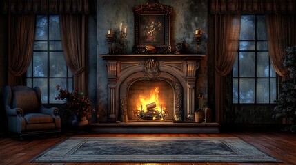 Cozy Fireplace in an Antique Room