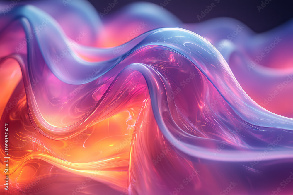 Poster a mesmerizing abstract composition of gradient glass curves, glowing softly with blurred edges and v