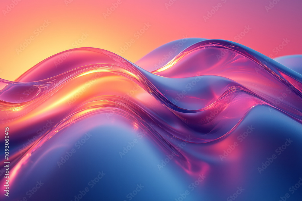 Poster A mesmerizing abstract composition of gradient glass curves, glowing softly with blurred edges and vibrant transitions,
