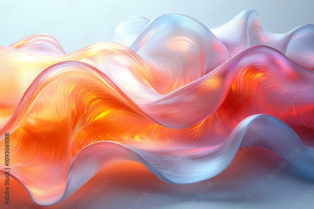 Fototapete a minimalist abstract display of gradient glass curves, with subtle highlights and soft transitions,