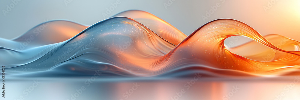 Poster a cluster of intertwining gradient glass curves, exuding a luminous and tranquil vibe in soft focus,