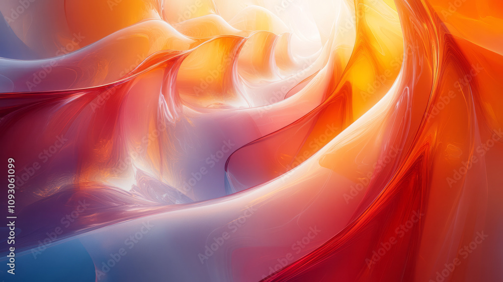 Poster An abstract arrangement of gradient glass arcs, softly glowing and blending seamlessly into one another,