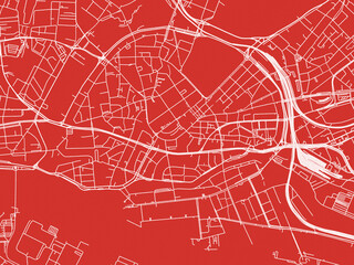 Christmas Map of Hamburg Zentrum, Germany in Snowy White on Festive Red Background.