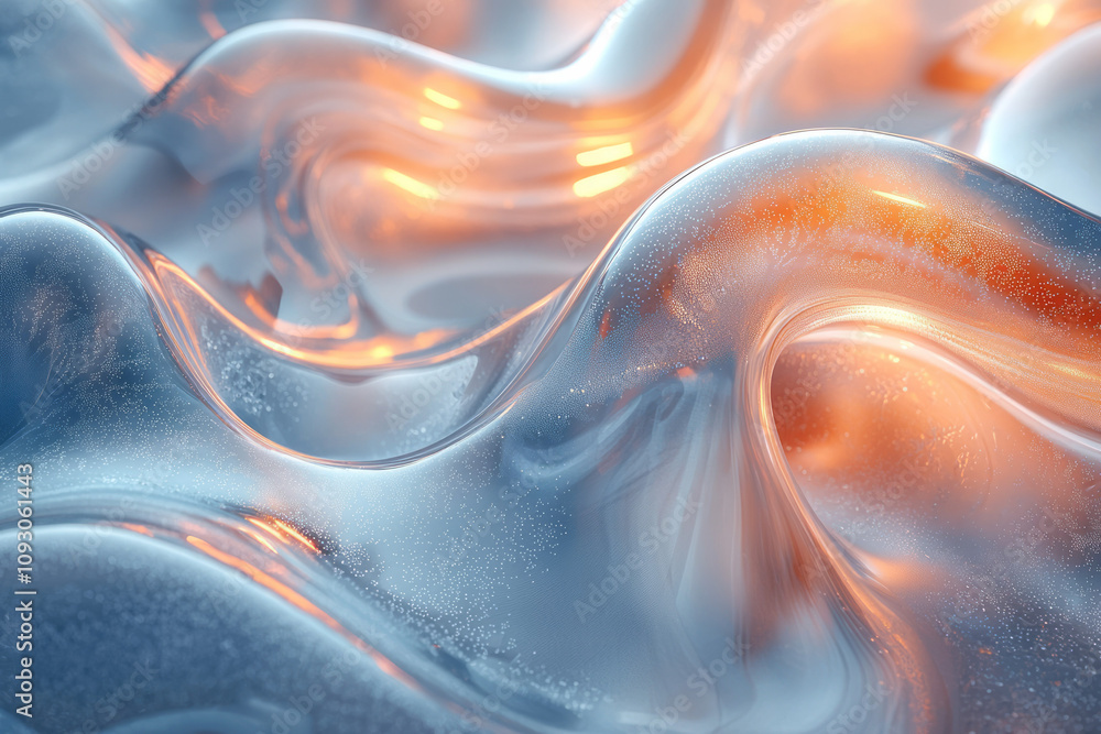 Aufkleber Fluid, overlapping glass curves in gradient tones, radiating light and blurred softly for a serene effect,