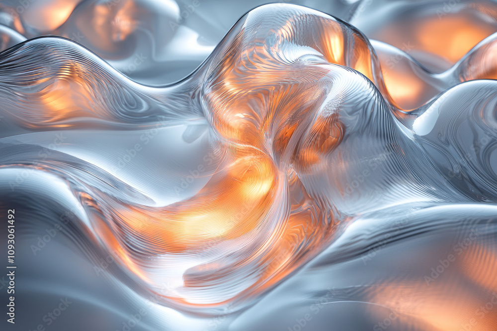 Aufkleber fluid, overlapping glass curves in gradient tones, radiating light and blurred softly for a serene e