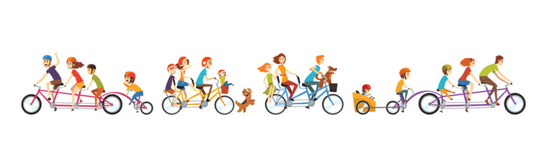 Naklejka premium Family Ride Bicycle and Cycling Enjoy Weekend Vector Set