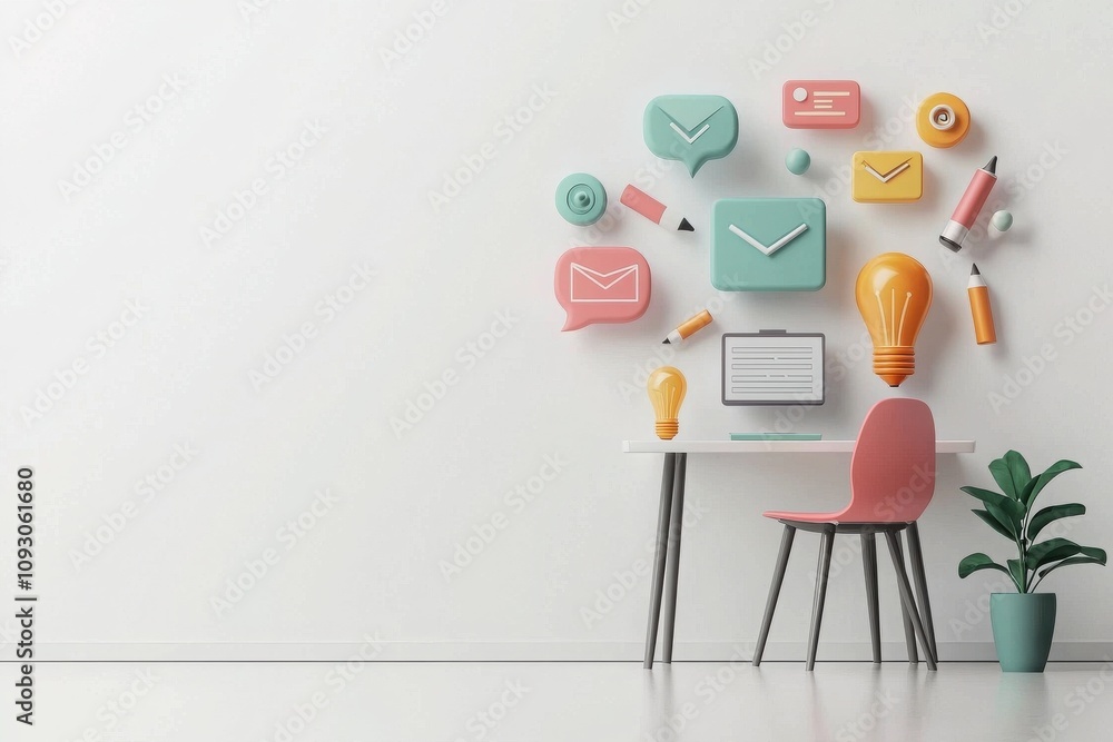 Aufkleber remote education icons displaying innovative learning concepts in a modern workspace featuring a vib