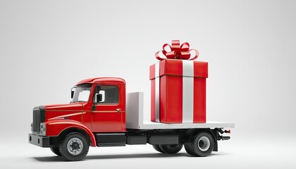 Presents delivery service concept truck with a gift box 3d rendering 5789