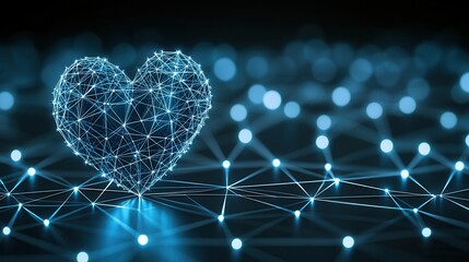 A digital heart made of interconnected nodes, symbolizing love and connections in a technological world.