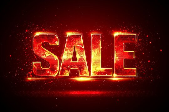 Fiery Sale Text Effect with Bold Red Sparks and Glowing Digital Energy, Perfect for Eye Catching Advertising Campaigns and High Impact Promotional Banners
