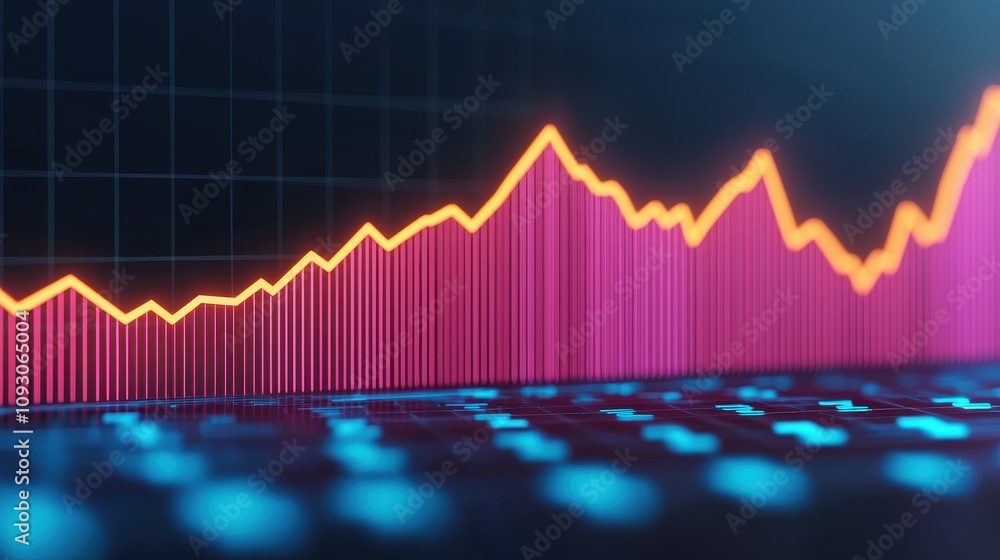 Poster vibrant stock market chart with rising trend lines and colorful data visualization representing fina