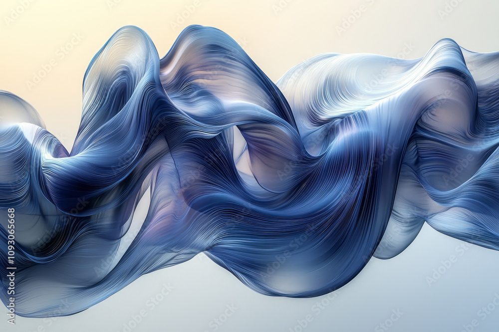 Poster elegant and minimalistic blue and black fluid shapes dancing across a gradient light background, cre