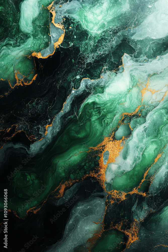 Aufkleber dynamic swirls of deep green and black liquid forms blending seamlessly, accented by gentle highligh