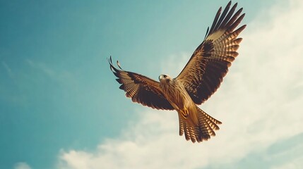 Obraz premium Majestic Buzzard in Flight Against a Clear Blue Sky. AI Generated