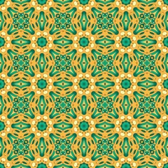 Intricate geometric floral pattern in green and yellow.