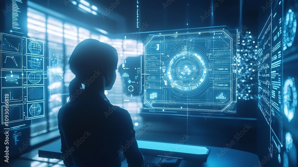 Poster futuristic virtual assistant suggesting ai powered marketing strategies based on customer behavior d