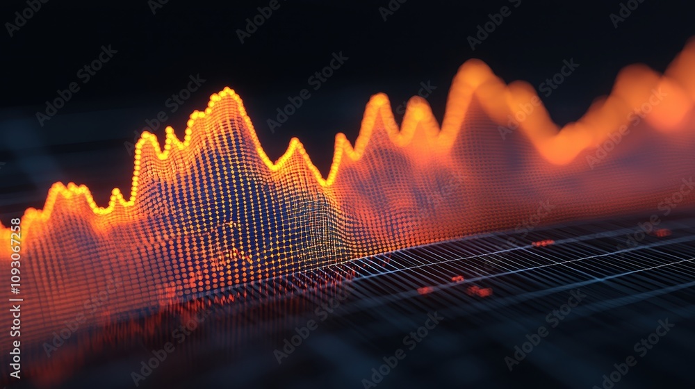 Poster vibrant and dynamic financial chart visualization depicting market trends with abstract orange lines