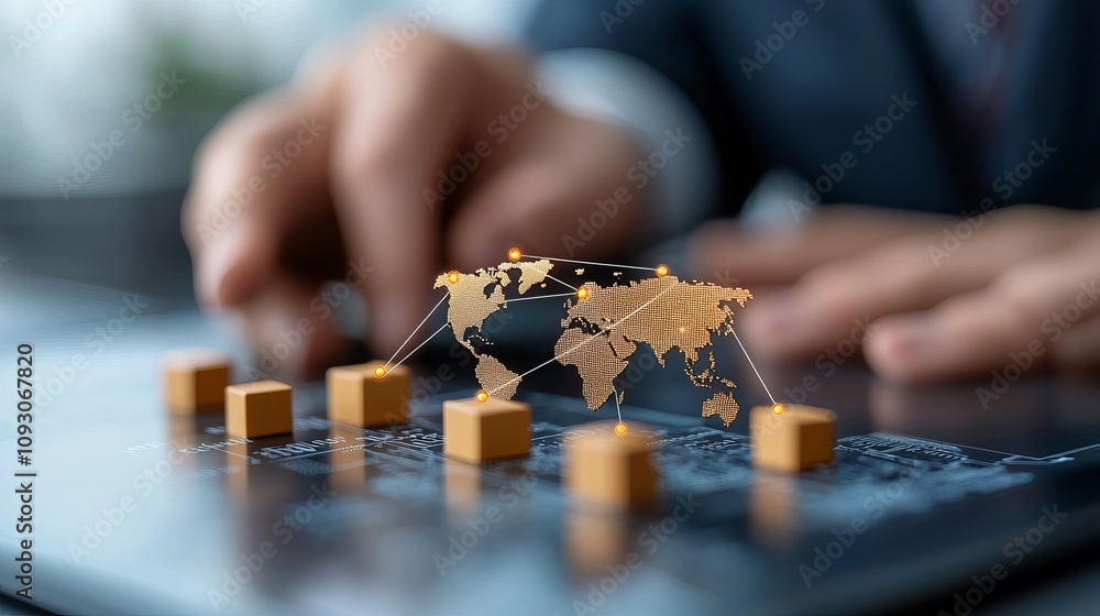Poster global business strategy development office environment digital visualization technology concept clo