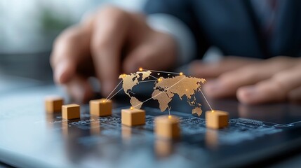 Global business strategy development office environment digital visualization technology concept close-up view of smart contract nodes connecting