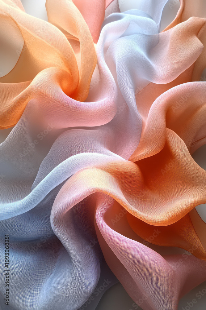 Poster a serene abstract sphere with soft, overlapping layers in warm pastel hues, creating a tranquil and 