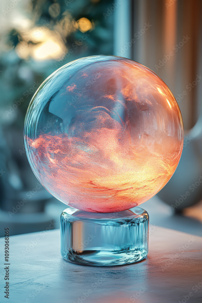 Poster a serene abstract sphere with soft, overlapping layers in warm pastel hues, creating a tranquil and 