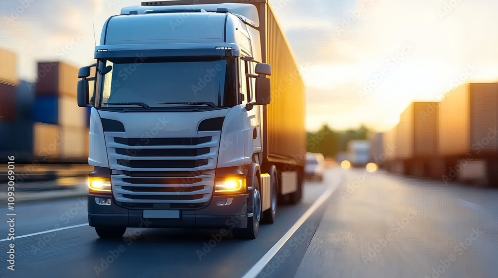 Poster dynamic freight transportation event highlighting smart contracts in digital invoicing urban highway