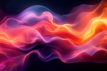 Obraz premium A dynamic stack of smooth gradient shapes in vibrant hues, layered artistically against a deep black background, creating a luminous and modern abstract composition,