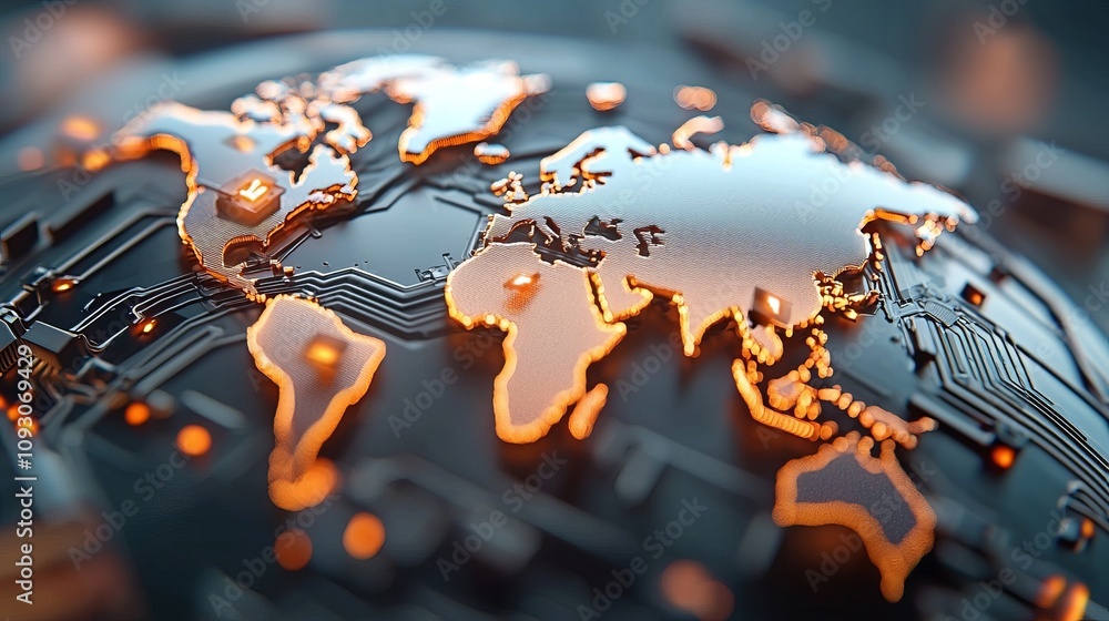 Aufkleber futuristic trade corridor visualization featuring glowing maps and circuitry digital realm conceptua