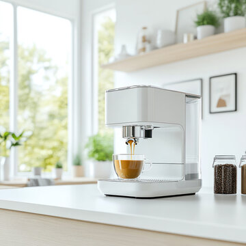 Modern kitchen with glass coffee cup and tranquility