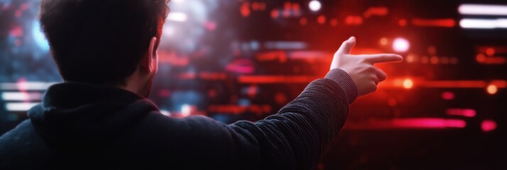 This image shows a person reaching out towards a digital interface filled with vivid colors and data, representing the intersection of humanity and technology in modern life.