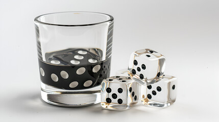 Black glass with white dice on a white background
