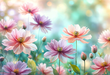Fototapeta premium Delicate pastel colored background with fairytale flowers