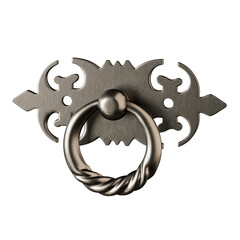 A silver handle with a round knob and a twisted rope