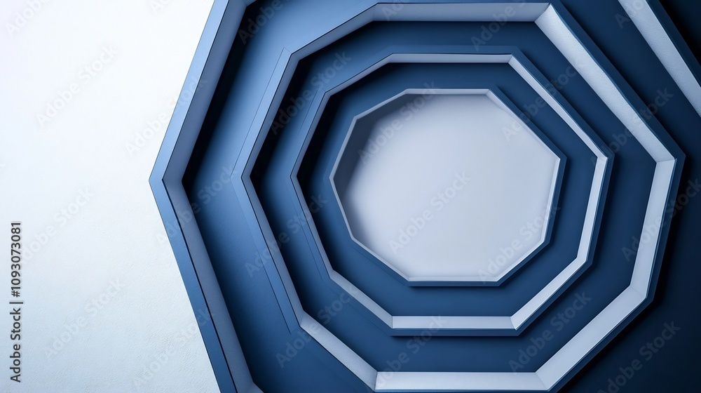 Poster serene and professional deep blue octagonal gradient design on pristine white background conveying a
