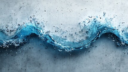 Blue wave forms breaking against a textured concrete surface modern abstract aesthetic 3d rendering