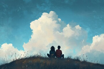 Couple Silhouetted Against A Cloudy Sky