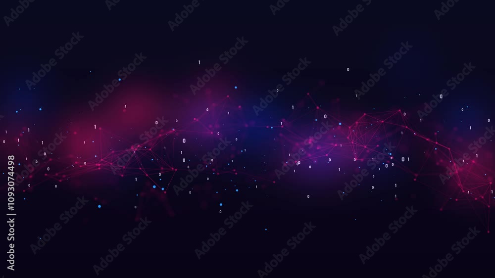 Poster digital cyberspace with particles data network connections technology, machine learning, big data, v