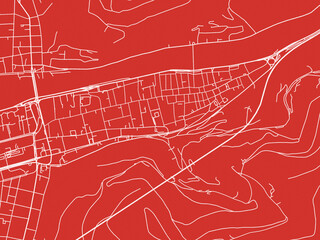Christmas Map of Heidelberg Zentrum, Germany in Snowy White on Festive Red Background.